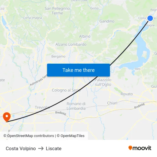Costa Volpino to Liscate map
