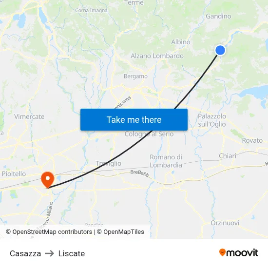 Casazza to Liscate map