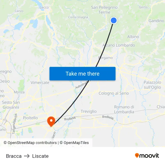 Bracca to Liscate map