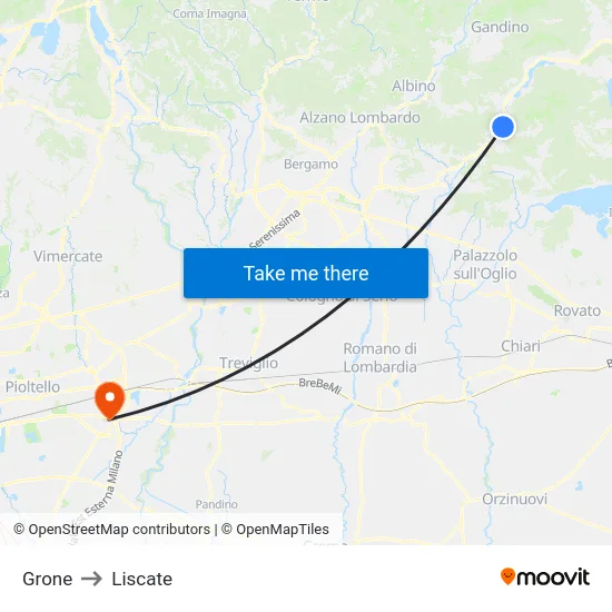 Grone to Liscate map