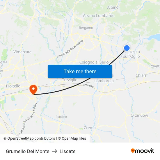 Grumello Del Monte to Liscate map