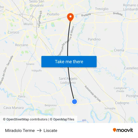 Miradolo Terme to Liscate map