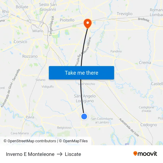 Inverno e Monteleone to Liscate map