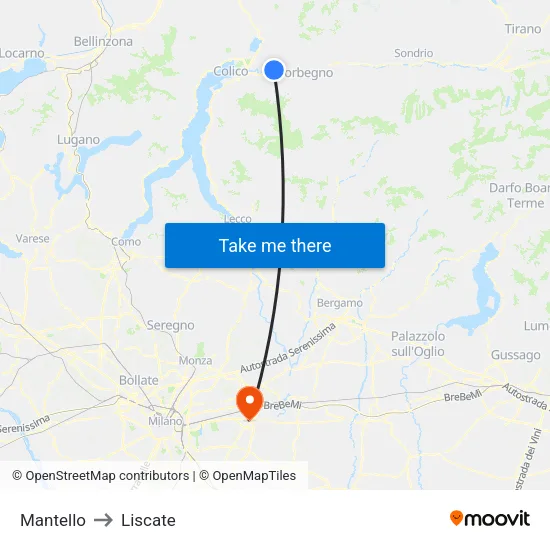 Mantello to Liscate map