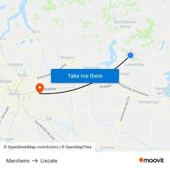 Marcheno to Liscate map