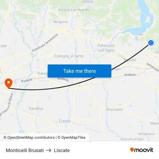 Monticelli Brusati to Liscate map