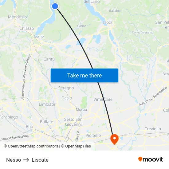 Nesso to Liscate map