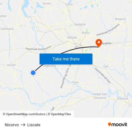Nicorvo to Liscate map