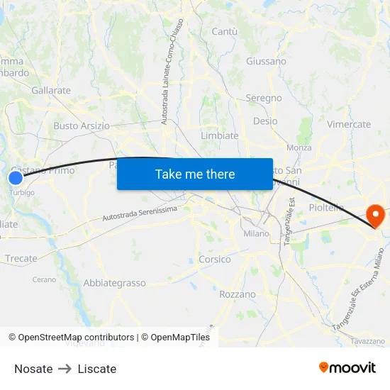 Nosate to Liscate map