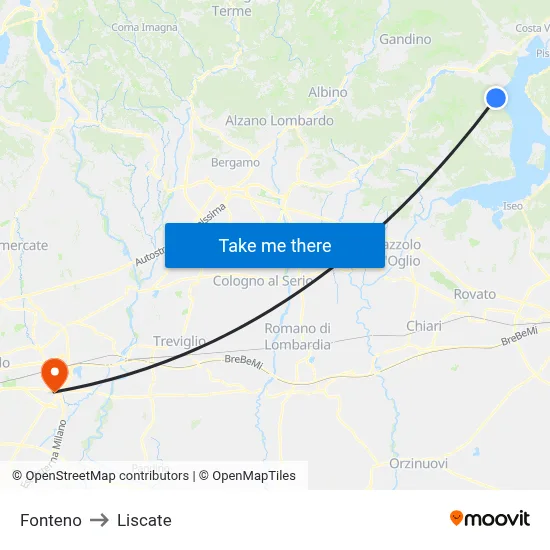 Fonteno to Liscate map