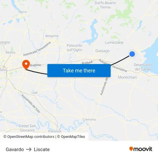 Gavardo to Liscate map