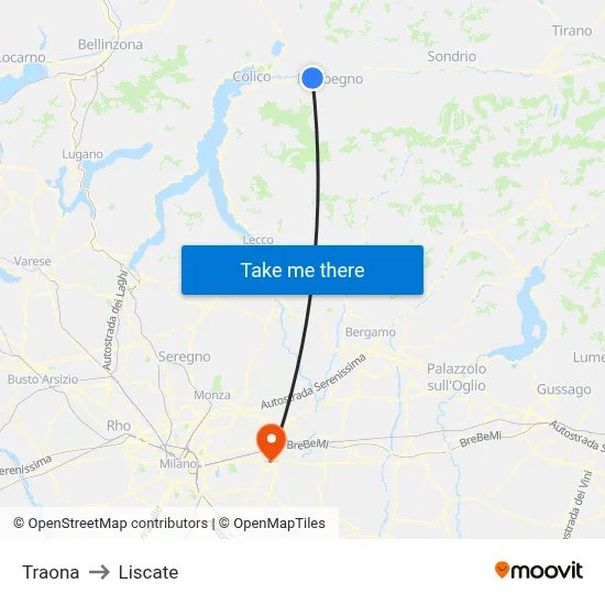 Traona to Liscate map