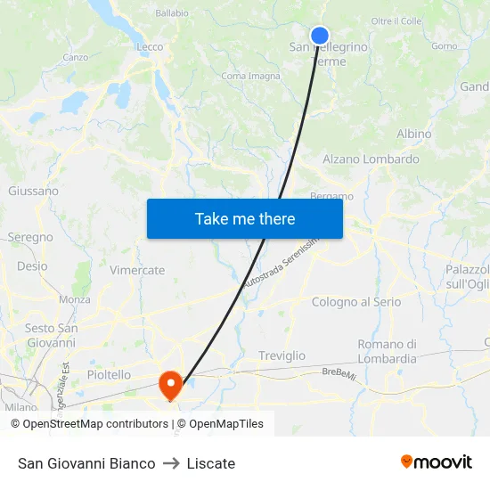 San Giovanni Bianco to Liscate map