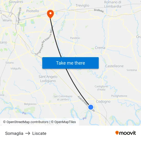 Somaglia to Liscate map
