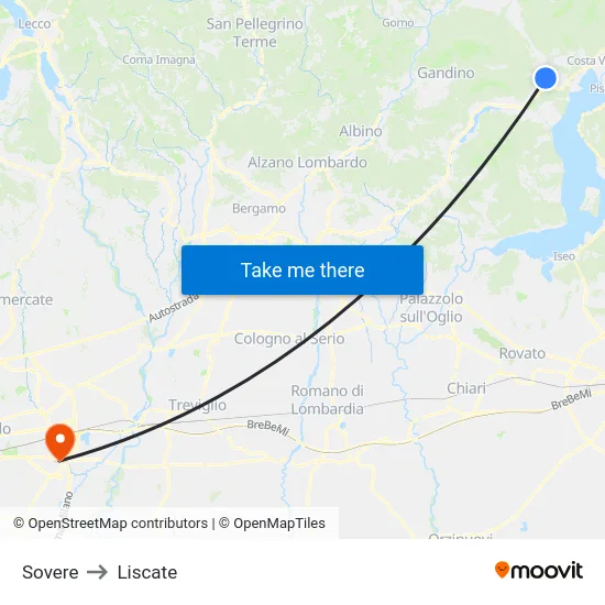 Sovere to Liscate map