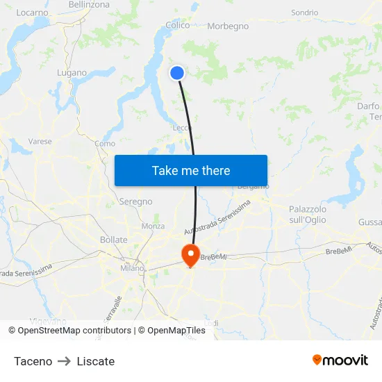 Taceno to Liscate map