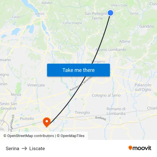 Serina to Liscate map