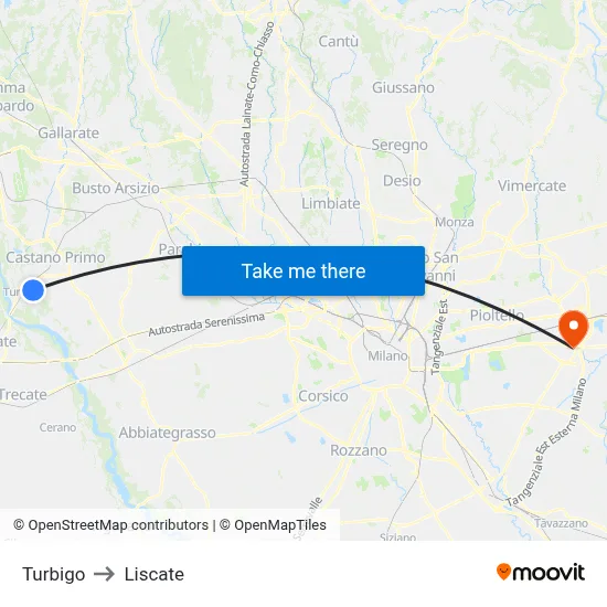 Turbigo to Liscate map