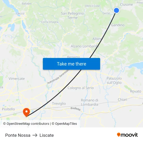 Ponte Nossa to Liscate map