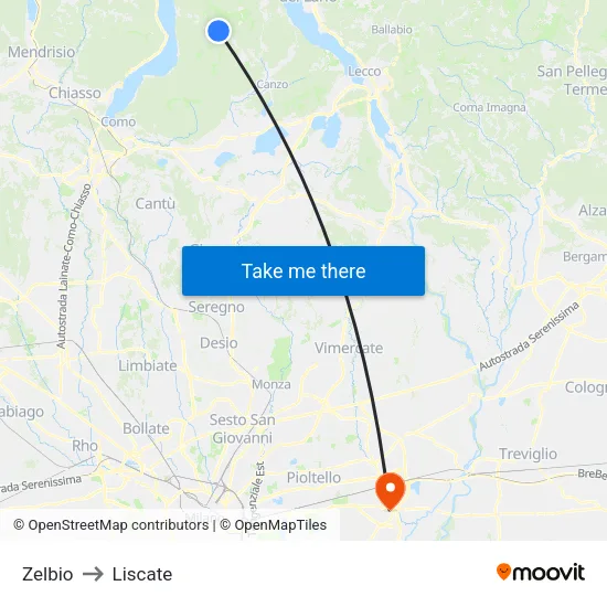 Zelbio to Liscate map