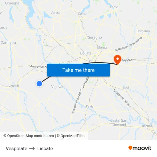 Vespolate to Liscate map