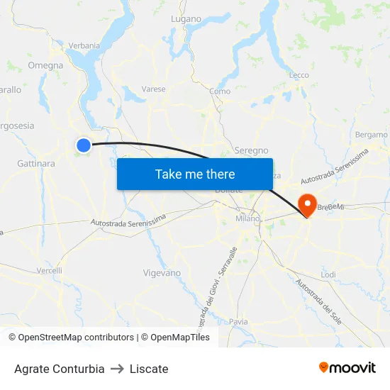 Agrate Conturbia to Liscate map
