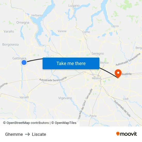 Ghemme to Liscate map