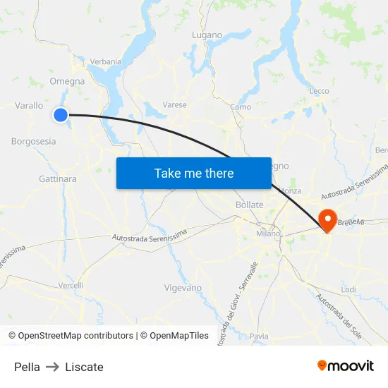 Pella to Liscate map