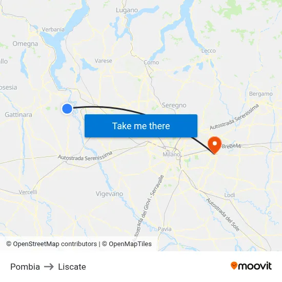 Pombia to Liscate map