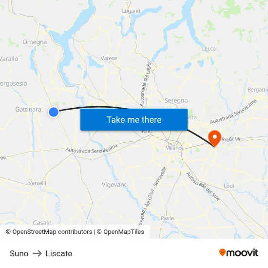 Suno to Liscate map