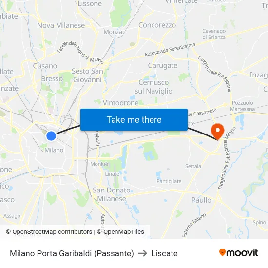 Milan Porta Garibaldi (Passante) to Liscate map