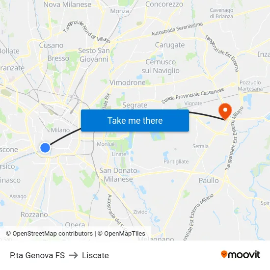 P.ta Genova to Liscate map