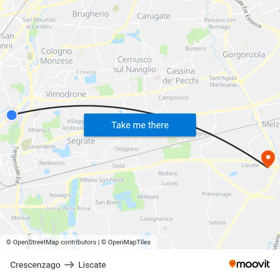 Crescenzago to Liscate map