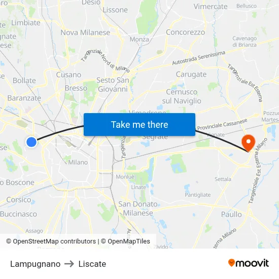 Lampugnano to Liscate map