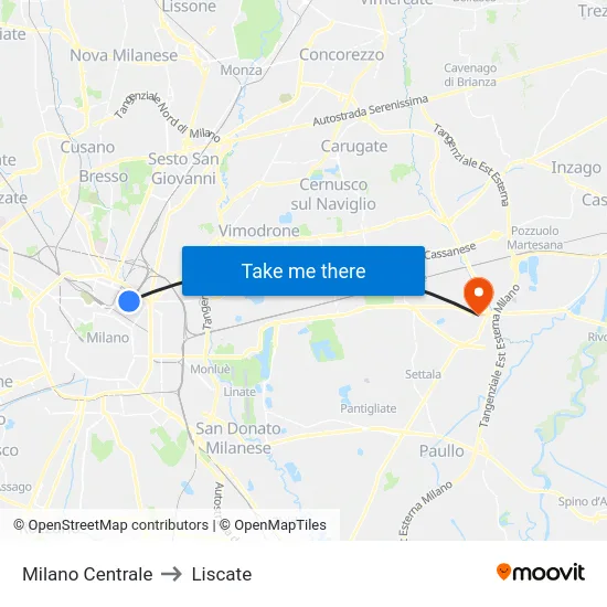 Milano Centrale to Liscate map