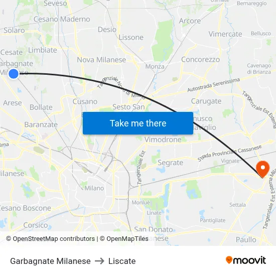Garbagnate Milanese to Liscate map