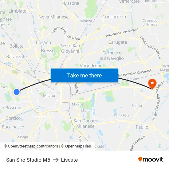 San Siro Stadio M5 to Liscate map