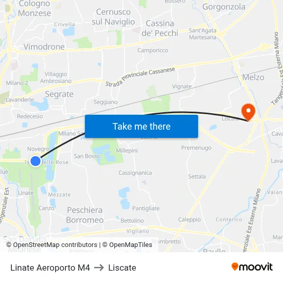 Linate Airport M4 to Liscate map