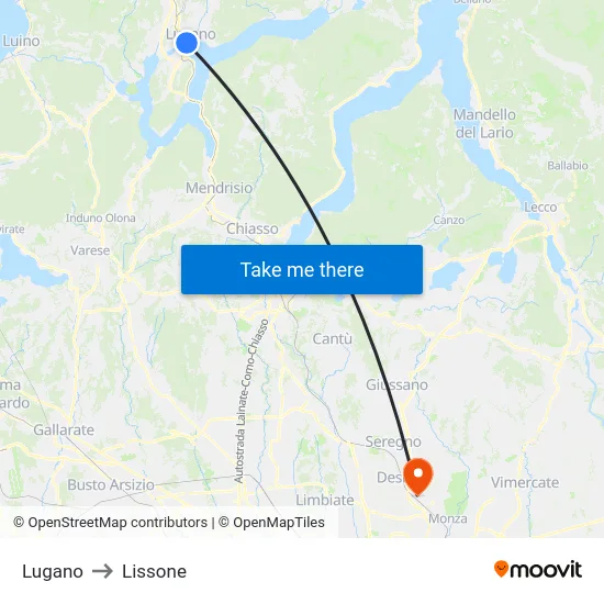 Lugano to Lissone map