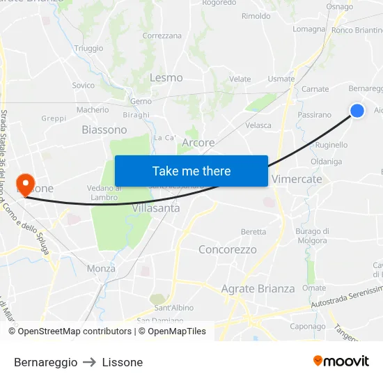 Bernareggio to Lissone map