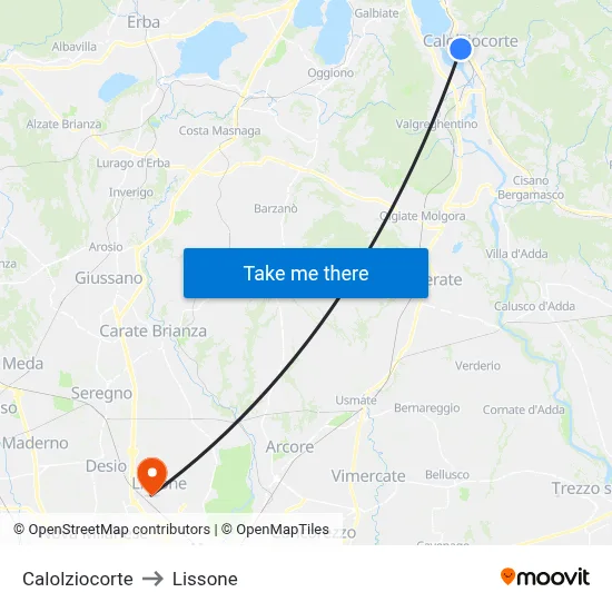 Calolziocorte to Lissone map