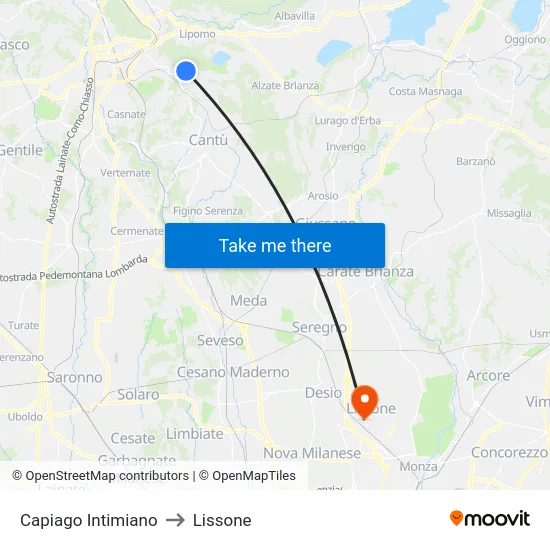 Capiago Intimiano to Lissone map