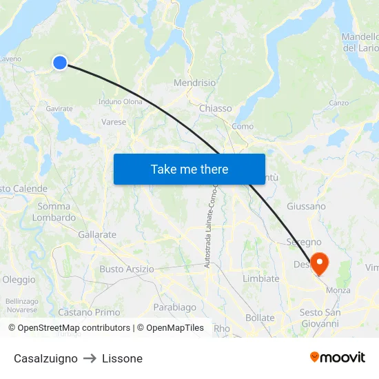 Casalzuigno to Lissone map