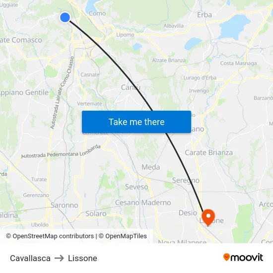 Cavallasca to Lissone map