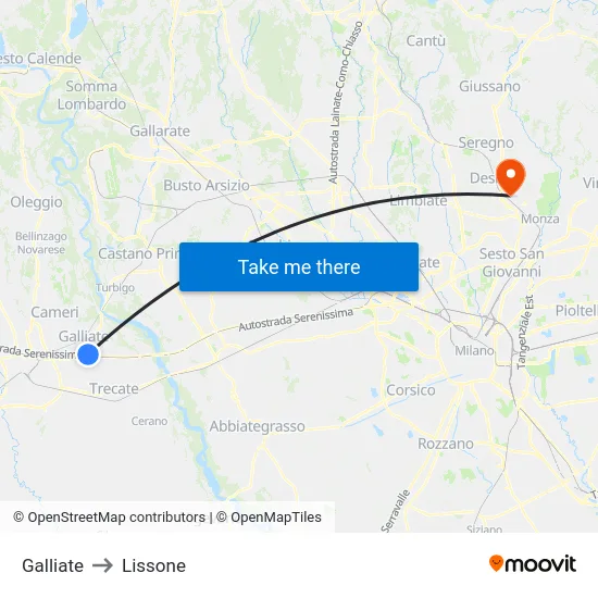 Galliate to Lissone map