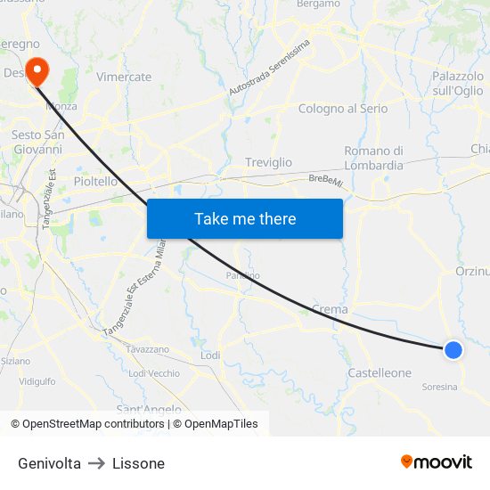 Genivolta to Lissone map
