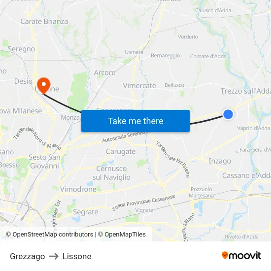 Grezzago to Lissone map