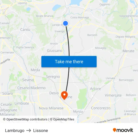 Lambrugo to Lissone map