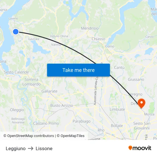 Leggiuno to Lissone map