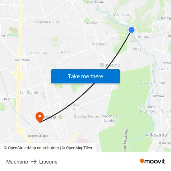 Macherio to Lissone map